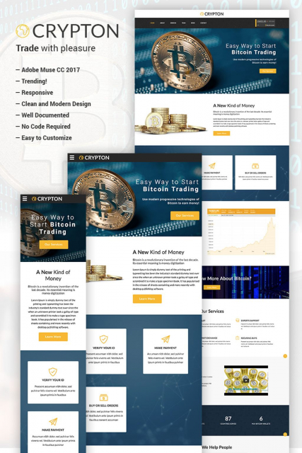 "Bitcoin and Cryptocurrency" responsive Muse Template