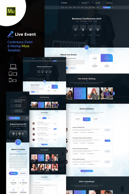 "Live Event" conference and meetup Adobe Muse template
