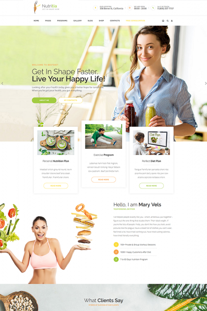 "Healthy nutrition and dietology" WordPress Theme