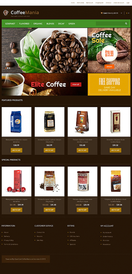 Responsive Coffee Store OpenCart Template