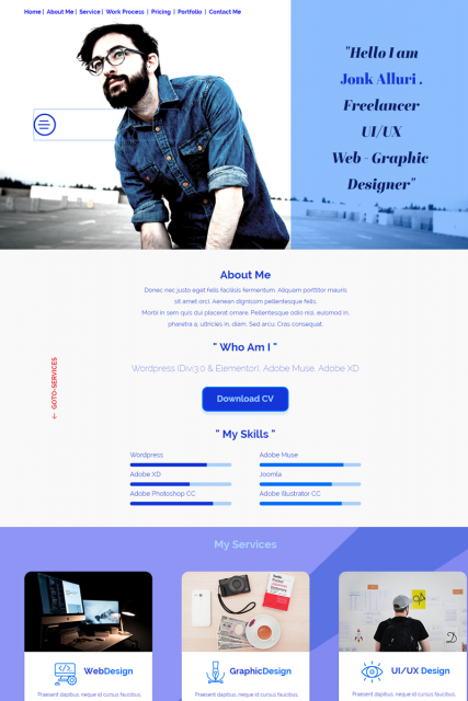"UI/UX Designer and Freelancer" One Page Muse Template
